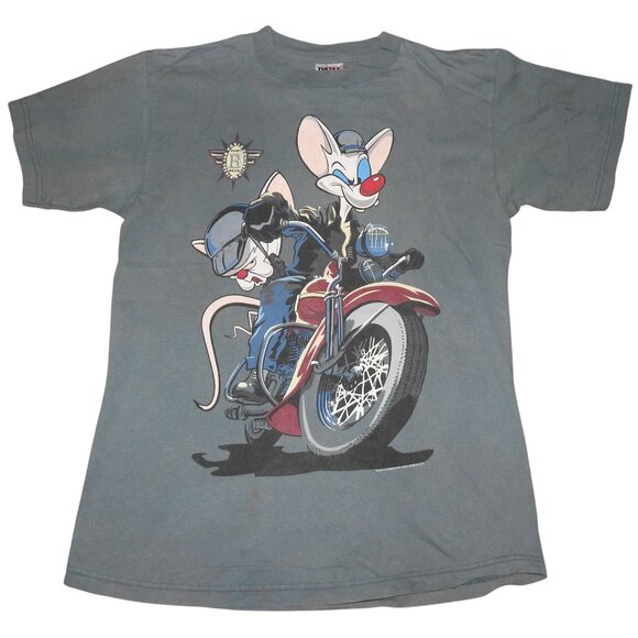 Vintage 1995 Animaniacs Pinky & The Brain Bikers for Dominiation T-Shirt Large - Picture 1 of 7